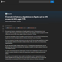 El mercado de fusiones y adquisiciones en Espaa cay un 45% en enero de 2023, segn TTR